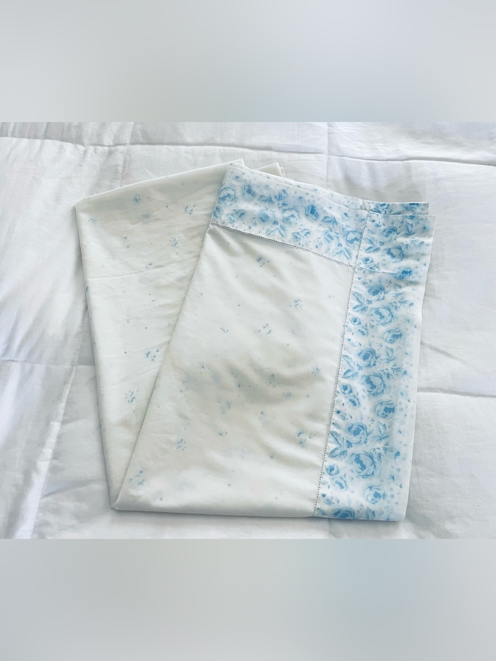 Vintage Royal Family Cannon Grand Manner Blue Floral Rose Flat Sheet Full Sz